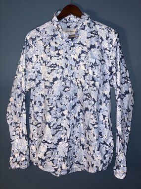 Tommy Bahama Men's trendy Navy & White Button-Down Shirt Medium